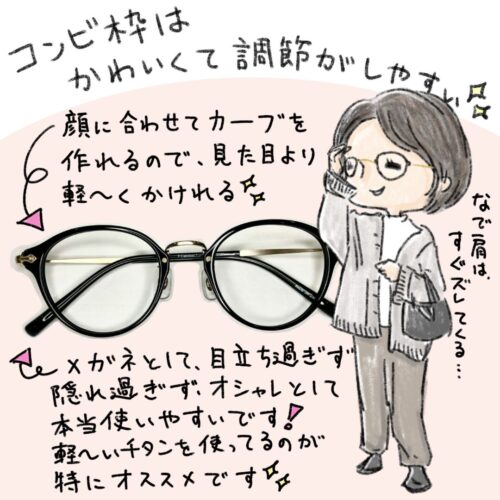 ボストン型　メガネ女子　指宿　メガネ屋　似顔絵